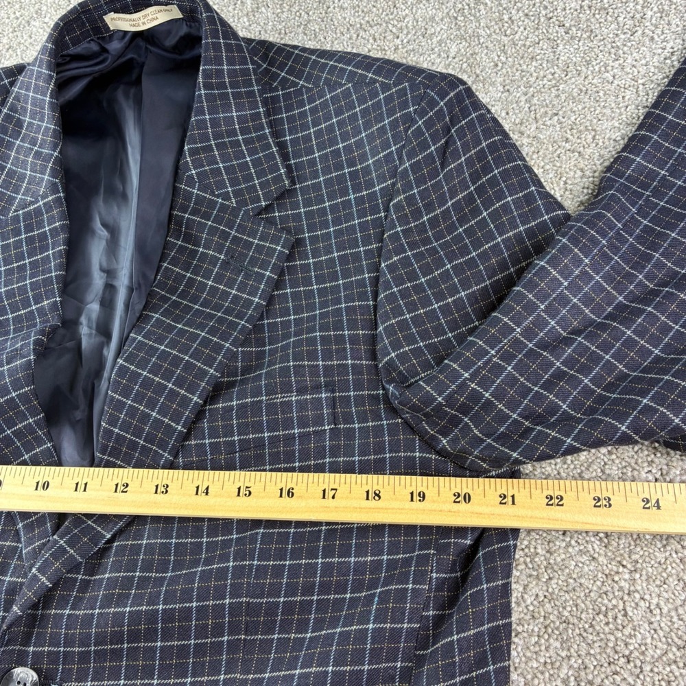TravelSmith Blazer Mens 40R Navy Blue Silk Bamboo Windowpane‎ Sport Coat Blazer - Picture 6 of 14